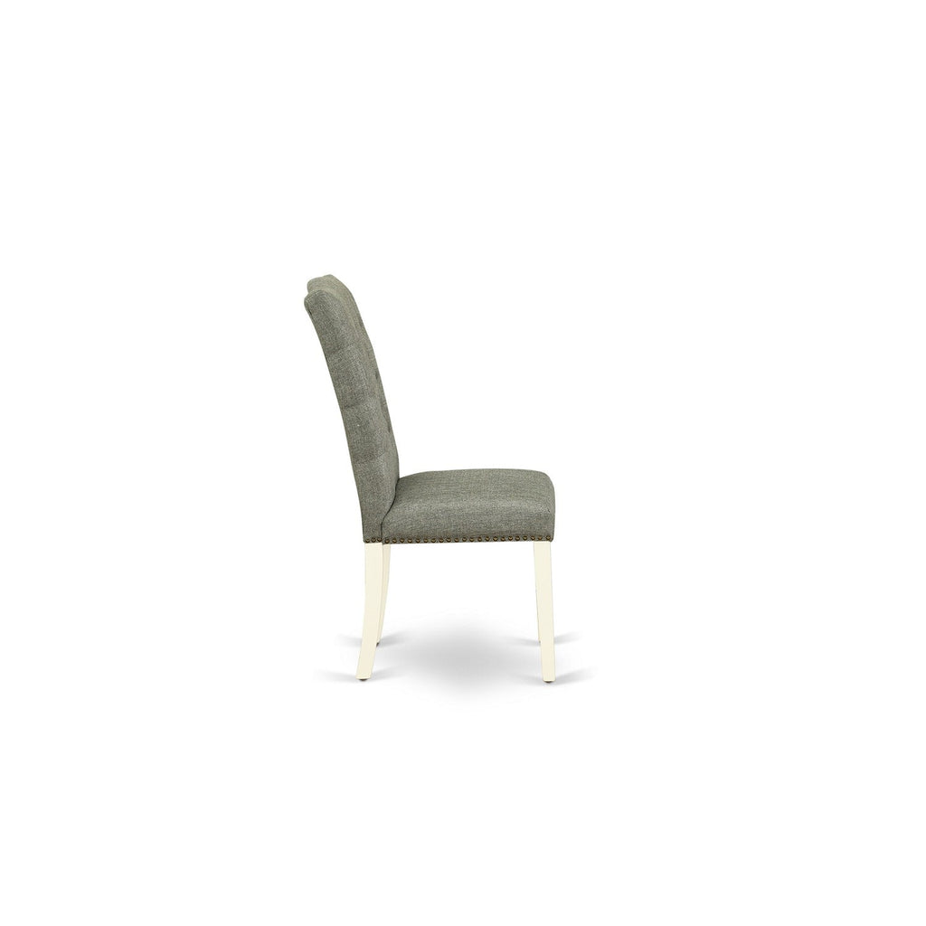 East West Furniture ELP2T07 Elsa Parson Dining Room Chairs - Button Tufted Nailhead Trim Gray Linen Fabric Padded Chairs