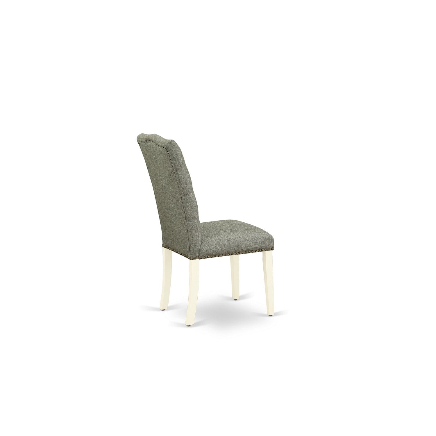 Juego de comedor East West Furniture V096EL207-7 de 7 piezas compuesto por una mesa de comedor rectangular con patas en V y 6 sillas Parson tapizadas en tela de lino gris.