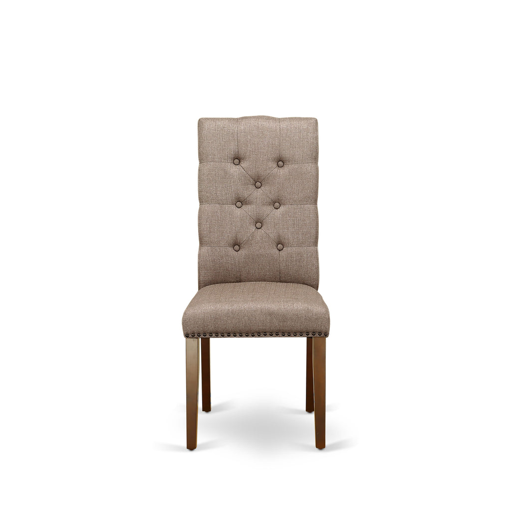 East West Furniture NDEL5-MAH-16 5 Piece Dining Set Includes a Rectangle Dining Room Table with Dropleaf and 4 Dark Khaki Linen Fabric Upholstered Chairs