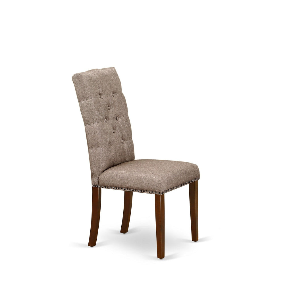 Sillas de comedor Elsa Parson ELP3T16 de East West Furniture - Tapizadas en tela de lino color caqui oscuro con botones capitoné y ribete de tachuelas
