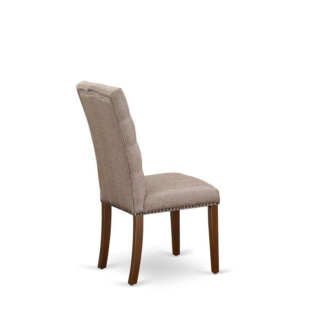 Sillas de comedor Elsa Parson ELP3T16 de East West Furniture - Tapizadas en tela de lino color caqui oscuro con botones capitoné y ribete de tachuelas