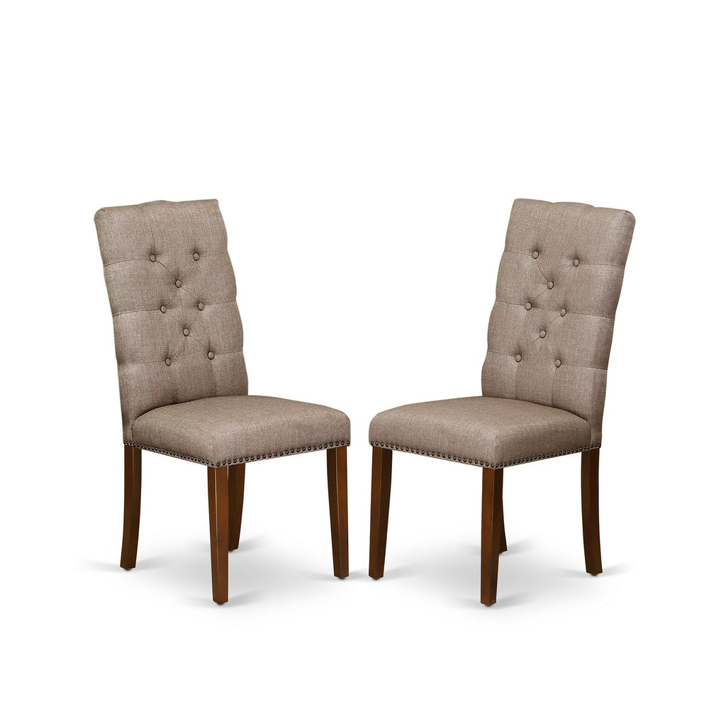 Sillas de comedor Elsa Parson ELP3T16 de East West Furniture - Tapizadas en tela de lino color caqui oscuro con botones capitoné y ribete de tachuelas