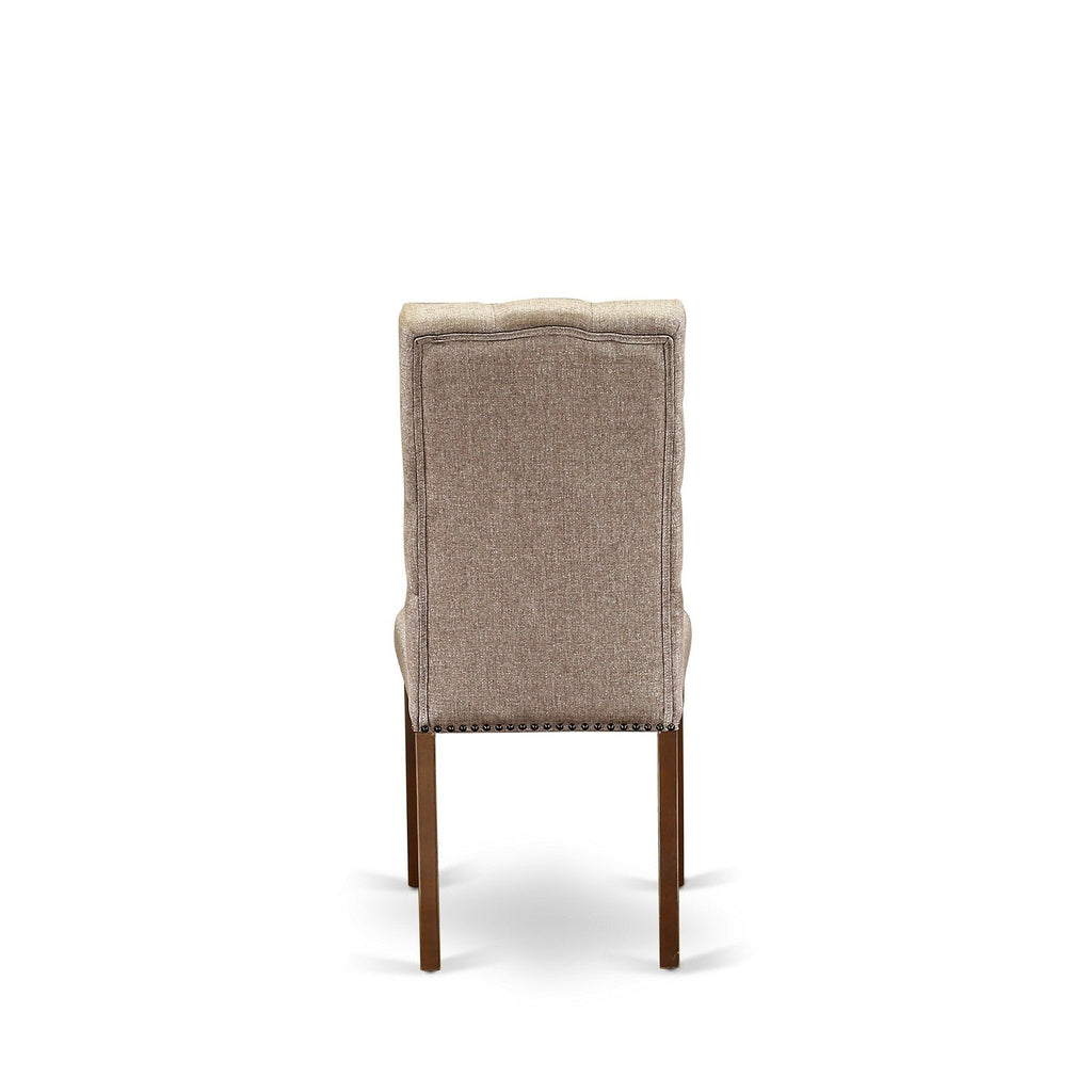 Sillas de comedor Elsa Parson ELP3T16 de East West Furniture - Tapizadas en tela de lino color caqui oscuro con botones capitoné y ribete de tachuelas
