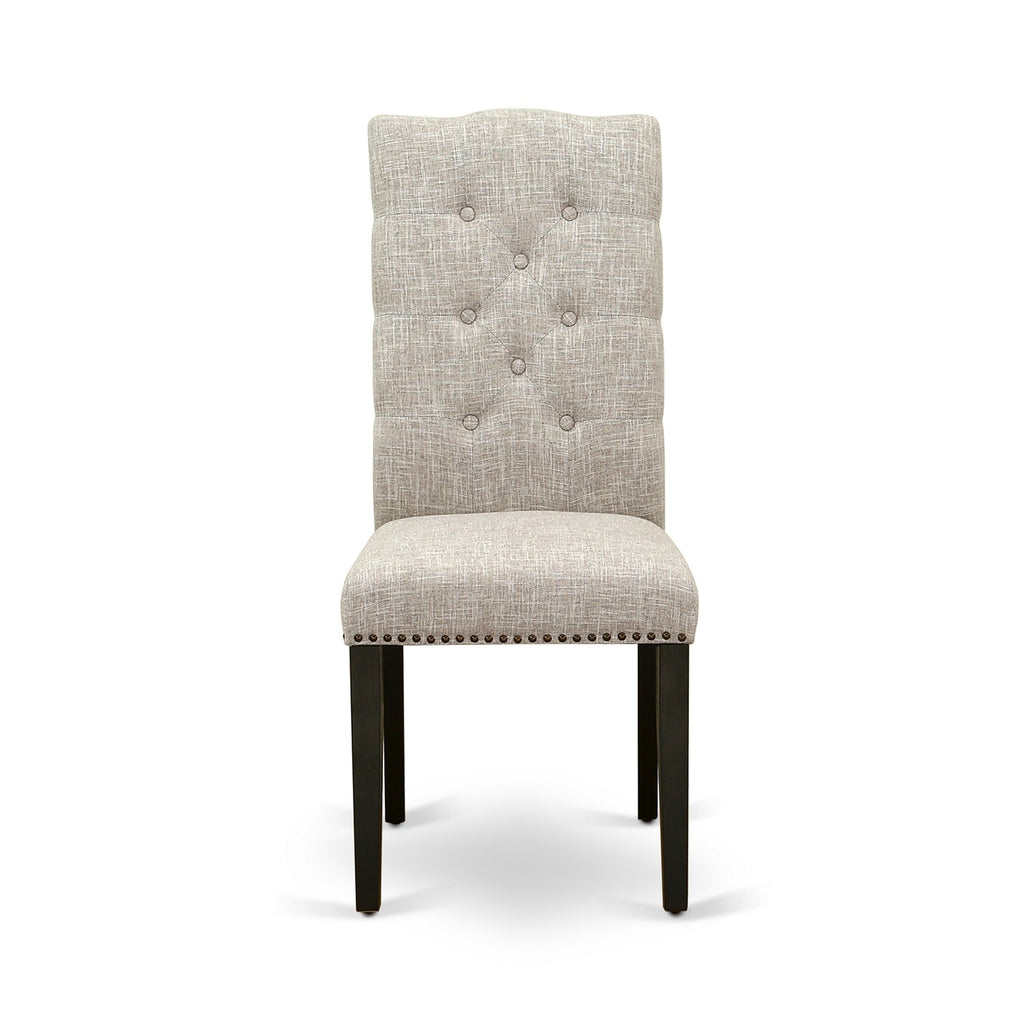 East West Furniture AMEL3-ABK-35 3 Piece Kitchen Table & Chairs Set Contains a Round Dining Room Table with Pedestal and 2 Doeskin Linen Fabric Upholstered Chairs