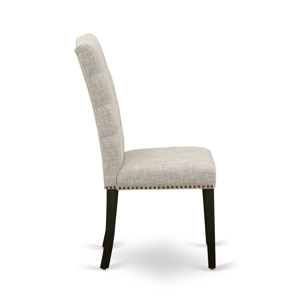 East West Furniture AMEL3-ABK-35 3 Piece Kitchen Table & Chairs Set Contains a Round Dining Room Table with Pedestal and 2 Doeskin Linen Fabric Upholstered Chairs