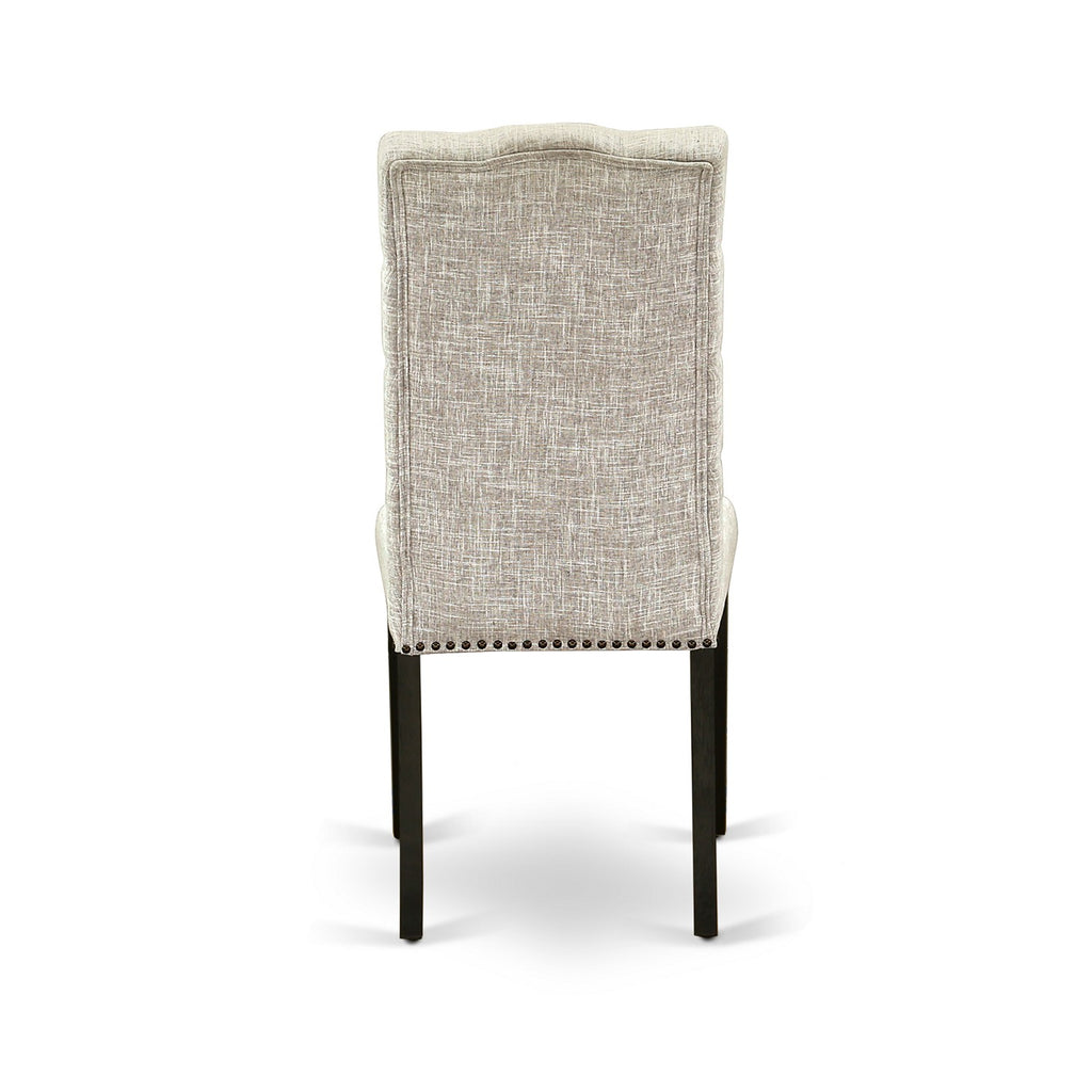 East West Furniture AMEL3-ABK-35 3 Piece Kitchen Table & Chairs Set Contains a Round Dining Room Table with Pedestal and 2 Doeskin Linen Fabric Upholstered Chairs