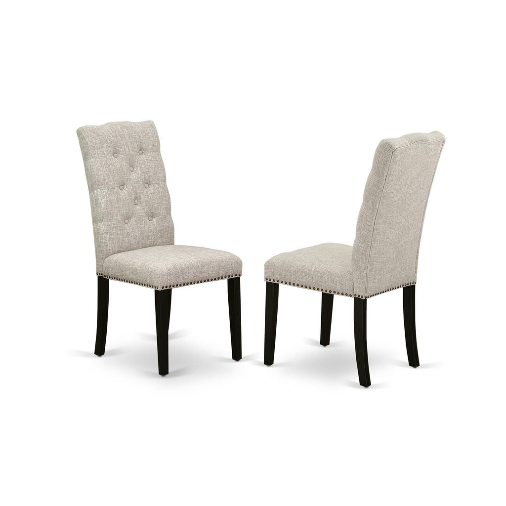 East West Furniture AMEL3-ABK-35 3 Piece Kitchen Table & Chairs Set Contains a Round Dining Room Table with Pedestal and 2 Doeskin Linen Fabric Upholstered Chairs