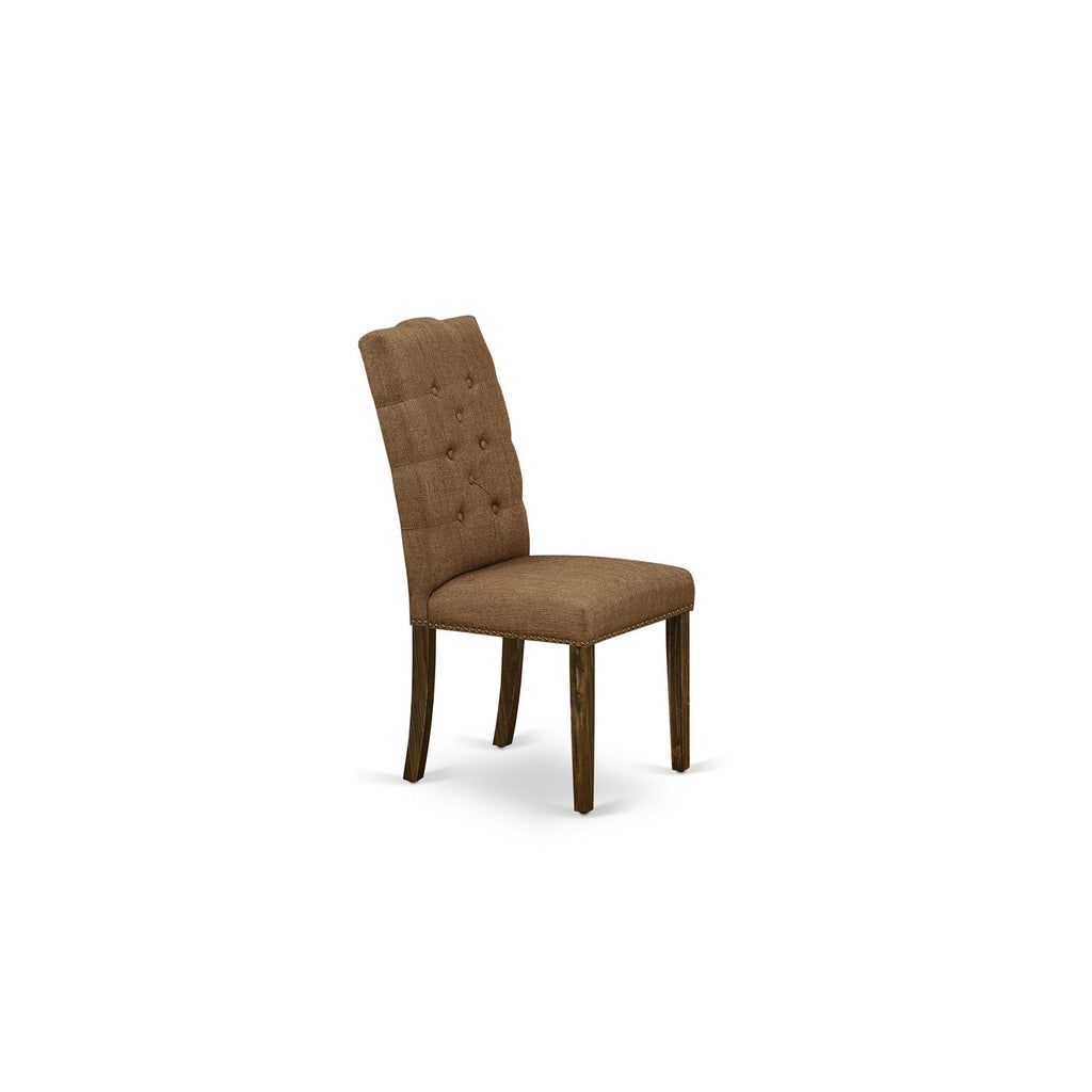 East West Furniture CNEL7-77-18 7 Piece Dining Room Table Set Consist of a Rectangle Rustic Wood Dining Table and 6 Brown Linen Linen Fabric Upholstered Chairs