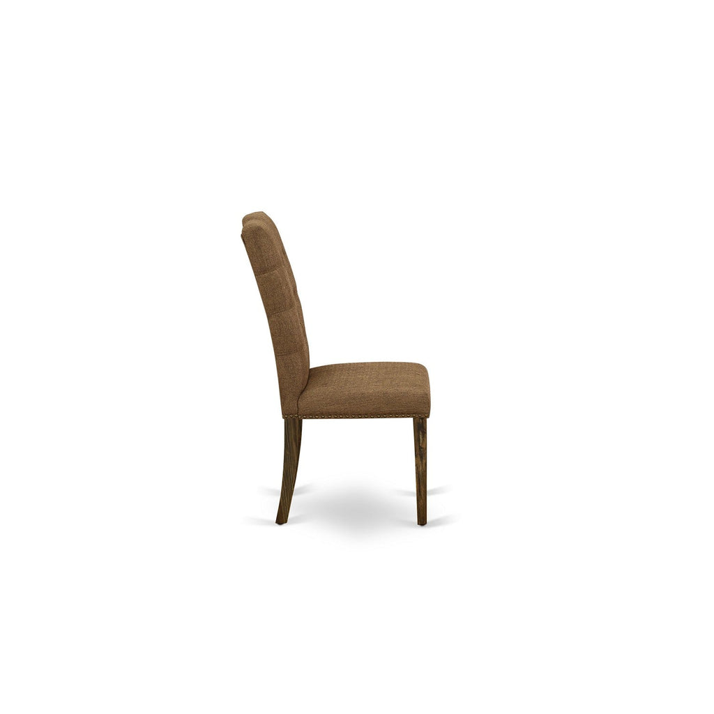 East West Furniture CNEL7-77-18 7 Piece Dining Room Table Set Consist of a Rectangle Rustic Wood Dining Table and 6 Brown Linen Linen Fabric Upholstered Chairs