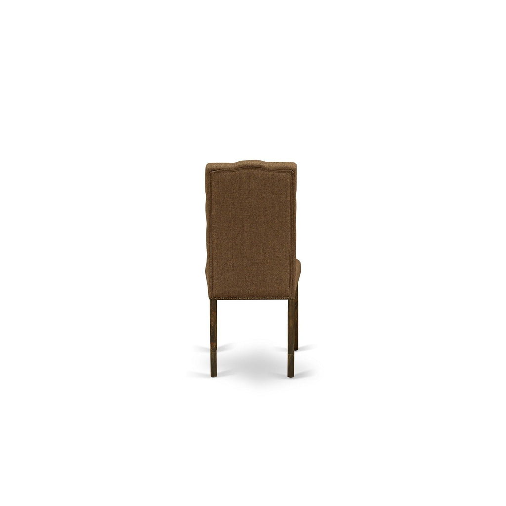East West Furniture LMEL7-77-18 7 Piece Kitchen Table Set Consist of a Rectangle Rustic Wood Dining Table and 6 Brown Linen Linen Fabric Parson Dining Chairs