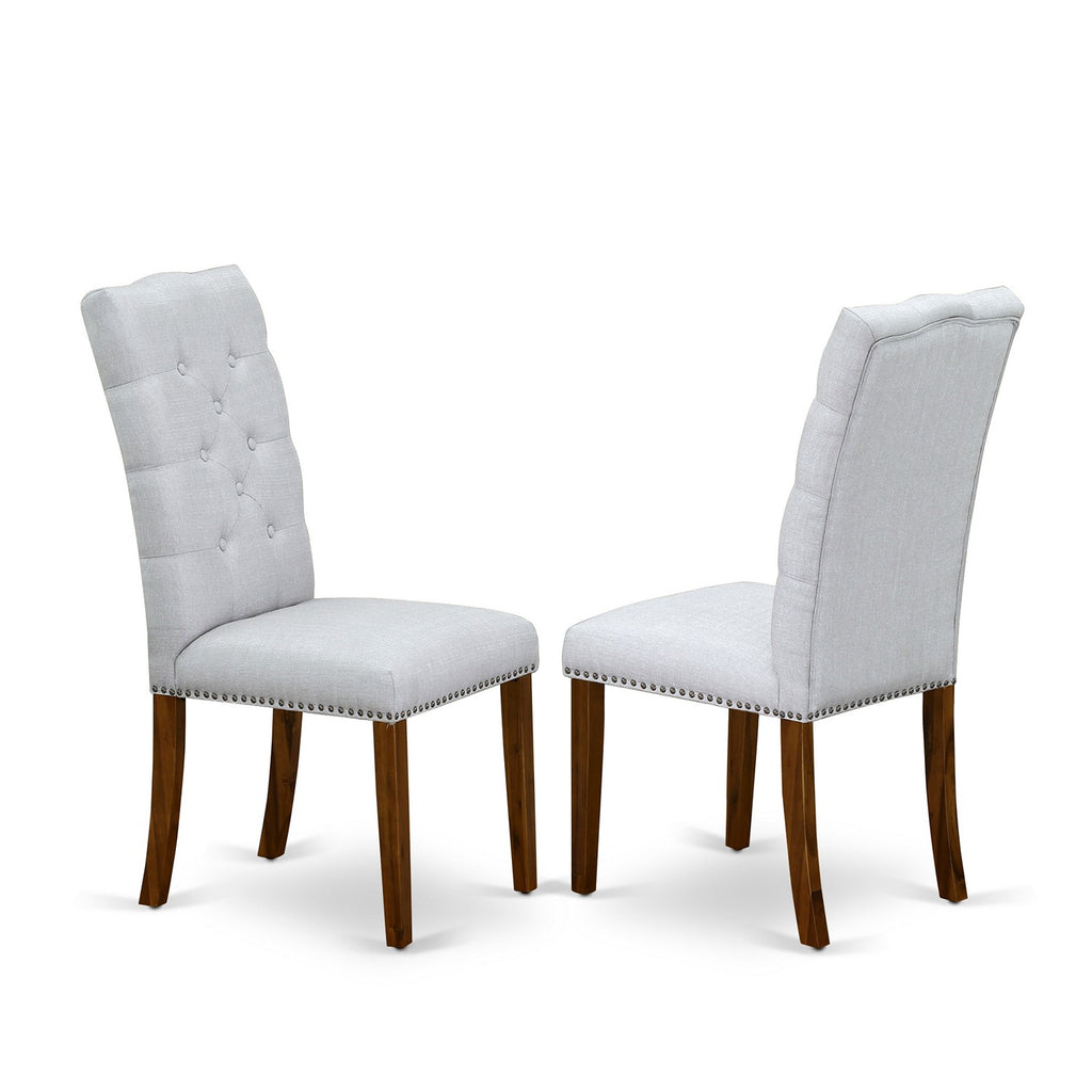 East West Furniture AMEL3-AWA-05 3 Piece Dining Room Furniture Set Contains a Round Kitchen Table with Pedestal and 2 Grey Linen Fabric Parsons Dining Chairs