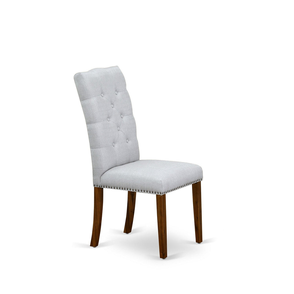 Sillas de comedor Elsa Parson ELP8T05 de East West Furniture - Tapizadas en tela de lino gris con ribete de tachuelas y botones capitoné