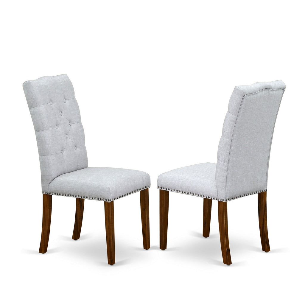 East West Furniture ELP8T05 Elsa Parson Dining Chairs - Button Tufted Nailhead Trim Grey Linen Fabric Upholstered Chairs, Set of 2, Walnut