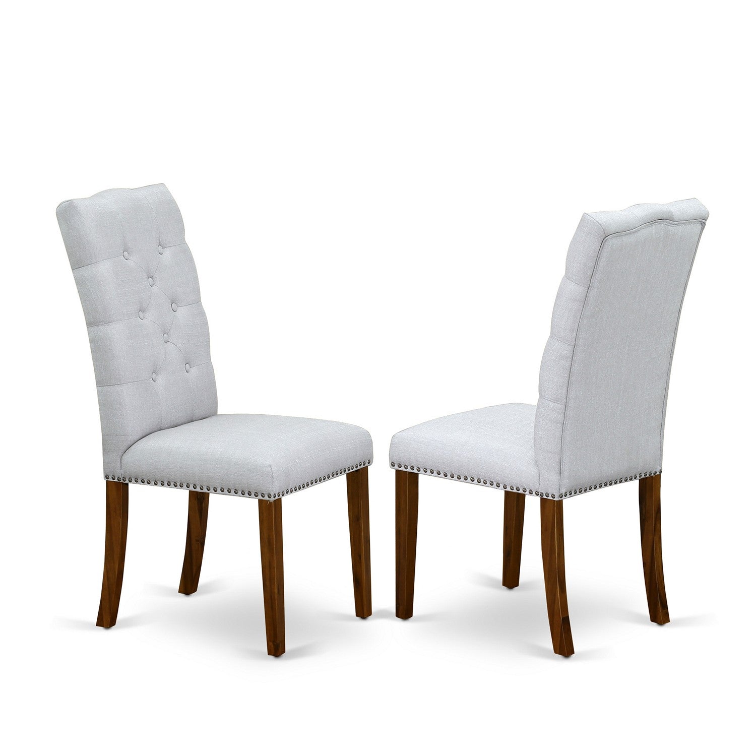 East West Furniture CNEL7-N8-05 7-Piece Dining Room Set- 6 Parson Chairs with Grey Linen Fabric Seat and Button Tufted Chair Back - Dining Table (Antique Walnut Finish)