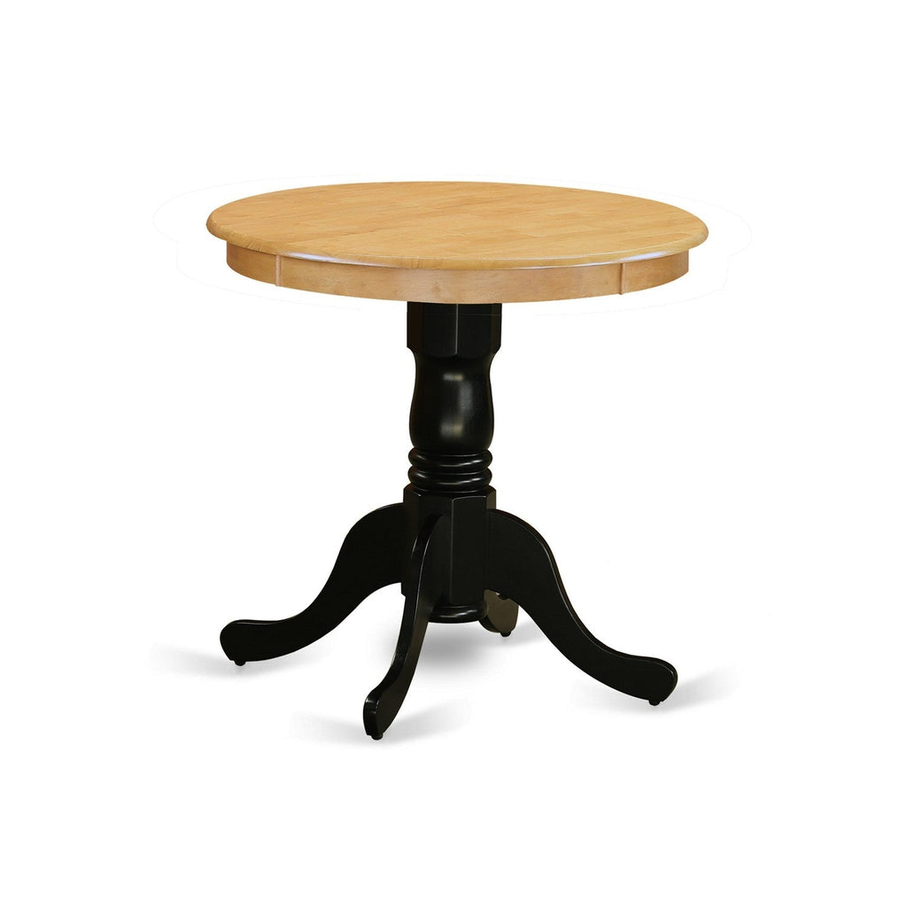 East West Furniture EMT-OBK-TP Eden Dining Table - a Round Wooden Table Top with Pedestal Base, 30x30 Inch, Oak & Black