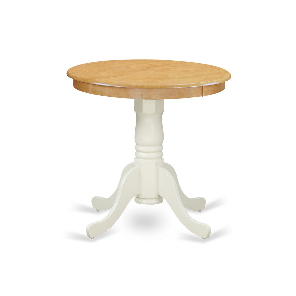 East West Furniture EMT-OLW-TP Eden Dining Room Table - a Round kitchen Table Top with Pedestal Base, 30x30 Inch, Oak & Linen White