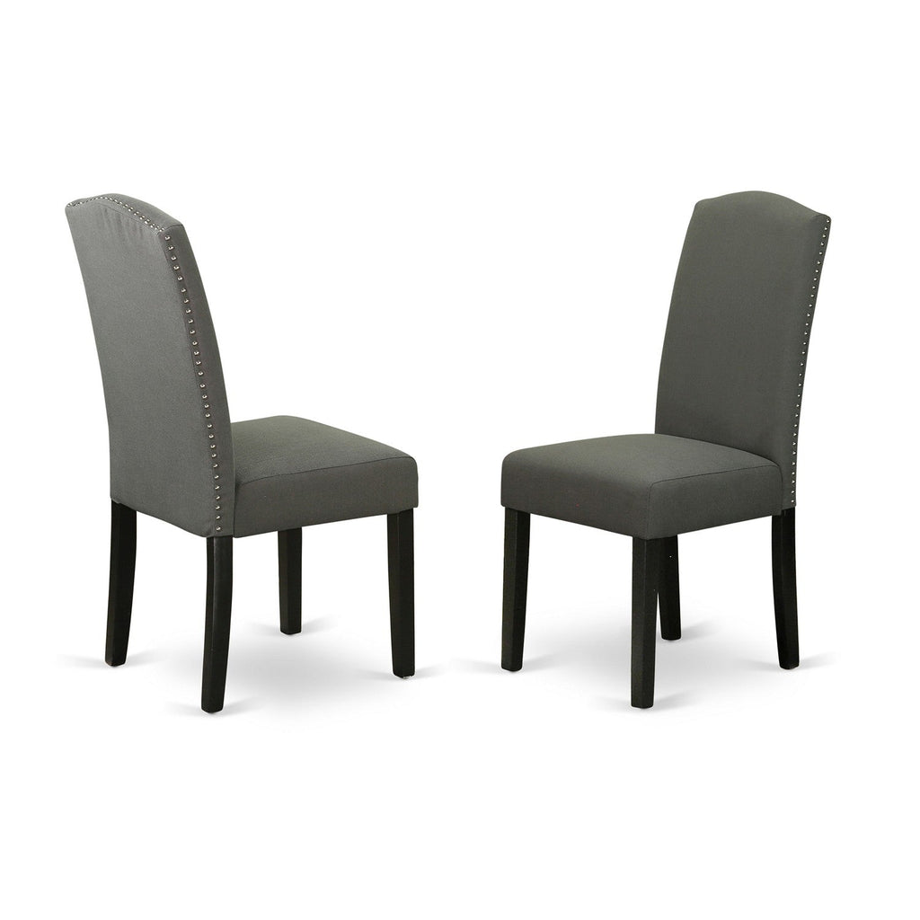 Sillas de cocina Parson Encinal ENP1B20 de East West Furniture - Sillas de comedor tapizadas en tela de lino Gotham oscuro con ribete de tachuelas