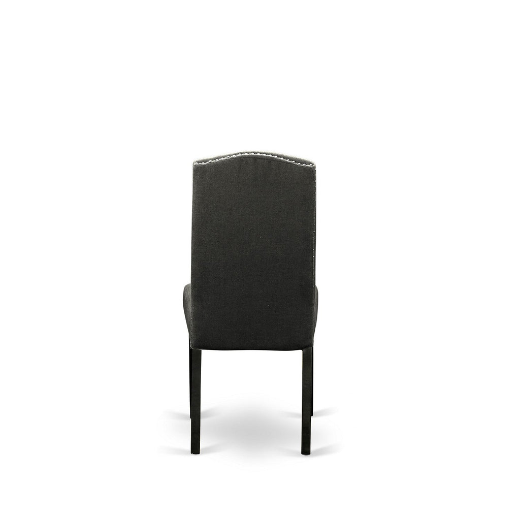 Sillas de cocina Parson Encinal ENP1B20 de East West Furniture - Sillas de comedor tapizadas en tela de lino Gotham oscuro con ribete de tachuelas
