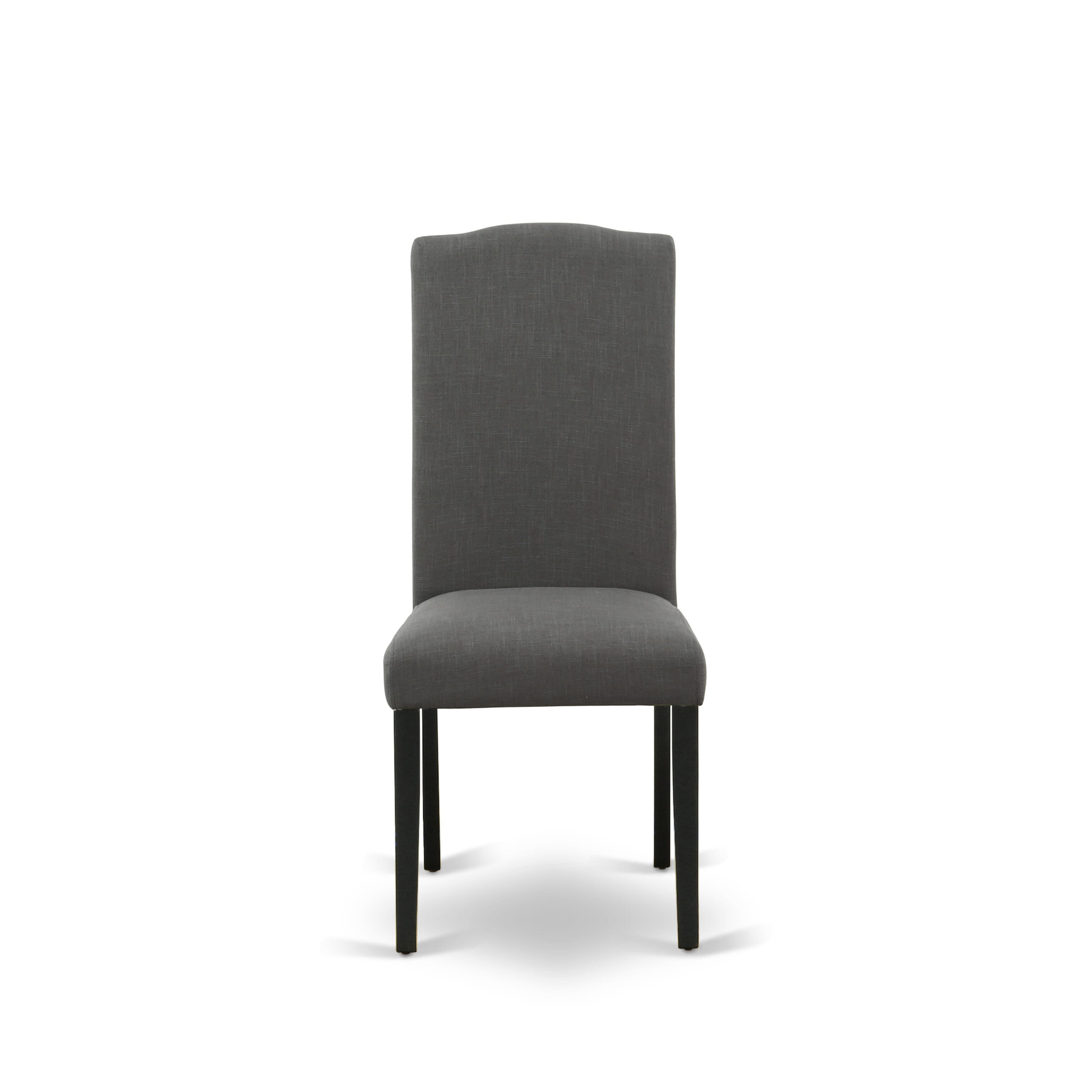 East West Furniture AMEN5-BCH-20 5-Pc Round Kitchen Table Set Contains a Wood Kitchen Table and 4 Dark Gotham Grey Linen Fabric Kitchen Chairs with High Back - Black Finish