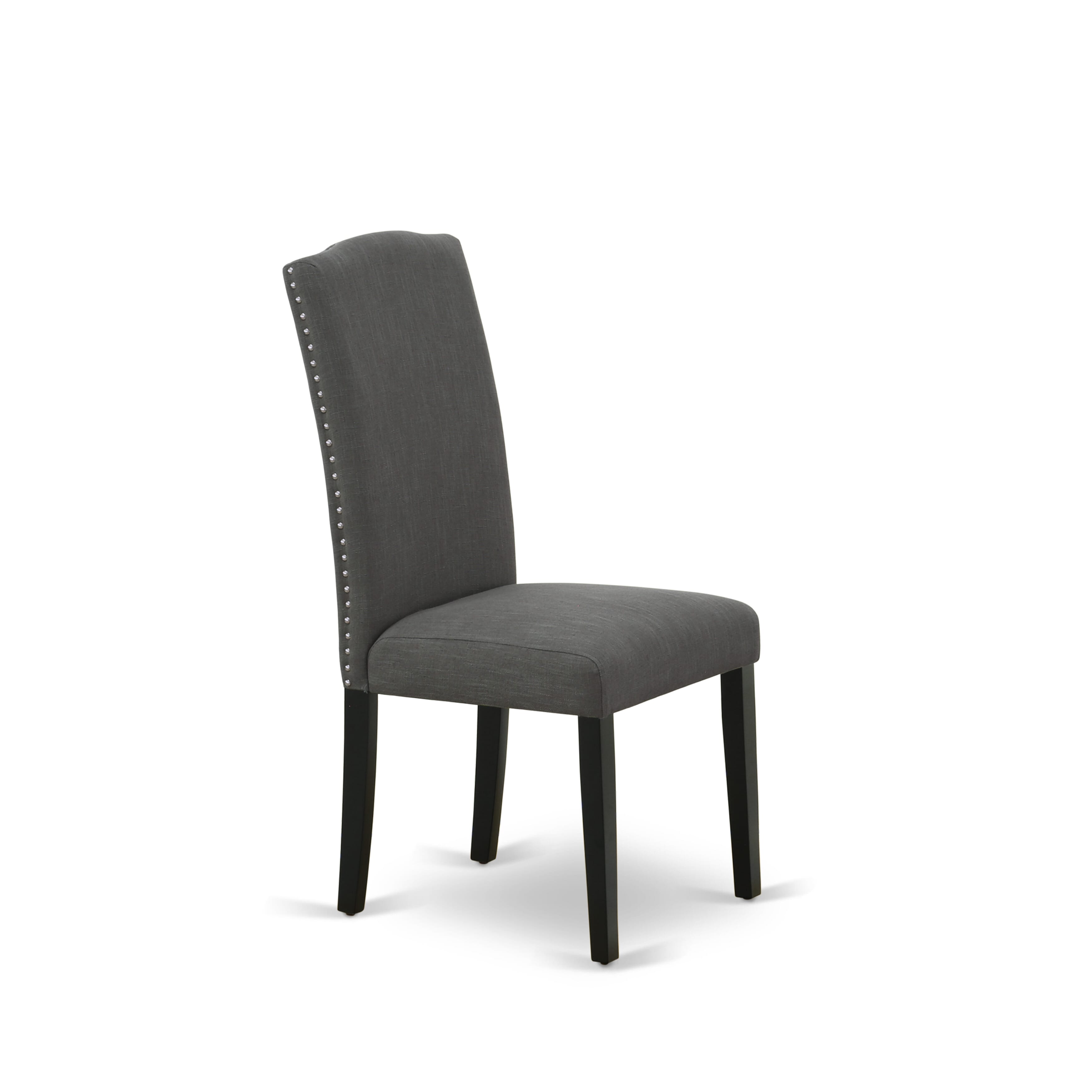 East West Furniture AMEN5-BCH-20 5-Pc Round Kitchen Table Set Contains a Wood Kitchen Table and 4 Dark Gotham Grey Linen Fabric Kitchen Chairs with High Back - Black Finish