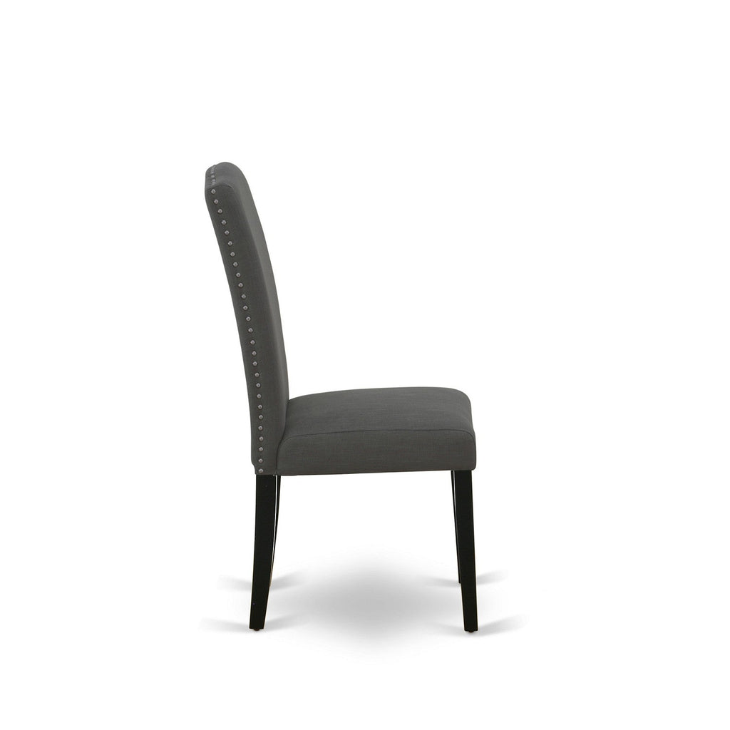 Juego de mesa de comedor de 9 piezas East West Furniture LAEN9-71-20 Incluye una mesa de cocina rectangular con hojas de mariposa y 8 sillas tapizadas en tela de lino Gotham oscuro
