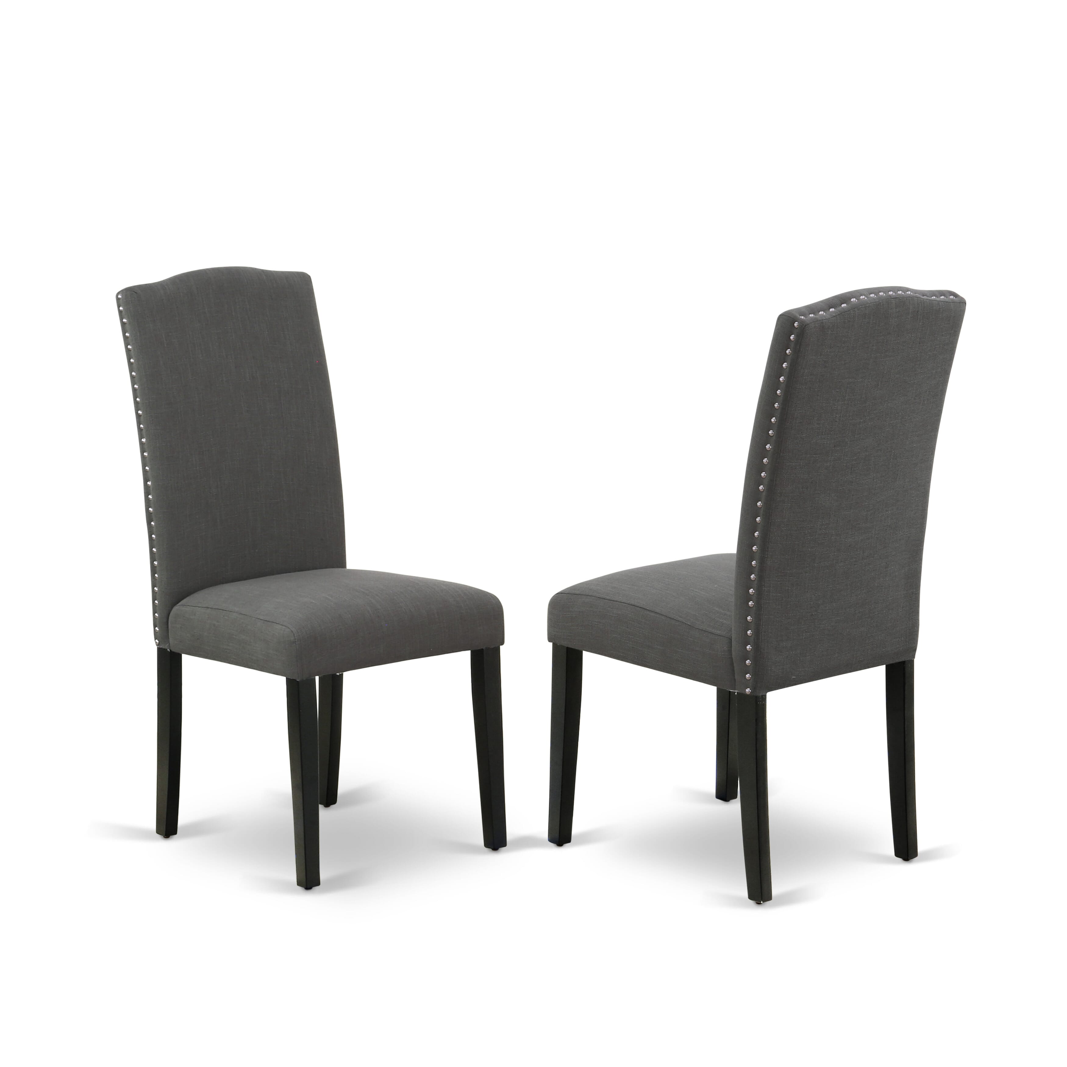 East West Furniture ESEN3-BCH-20 3-Piece Modern Dining Set Consist of Dining Table and 2 Dark Gotham Grey Linen Fabric Parson Chairs with High Stylish Back - Black Finish