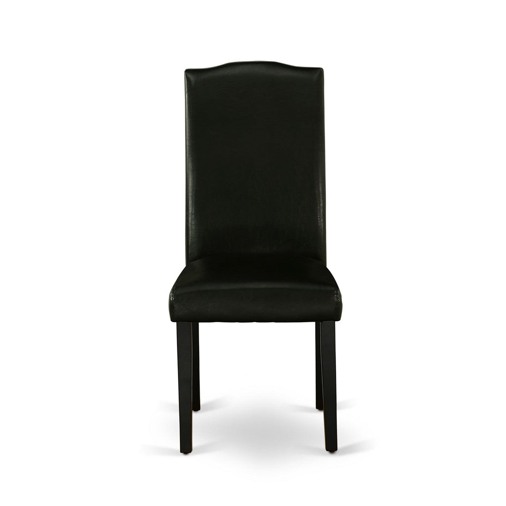 Sillas de comedor Parson Encinal ENP1T69 de East West Furniture - Tapicería de cuero sintético negro con ribete de tachuelas