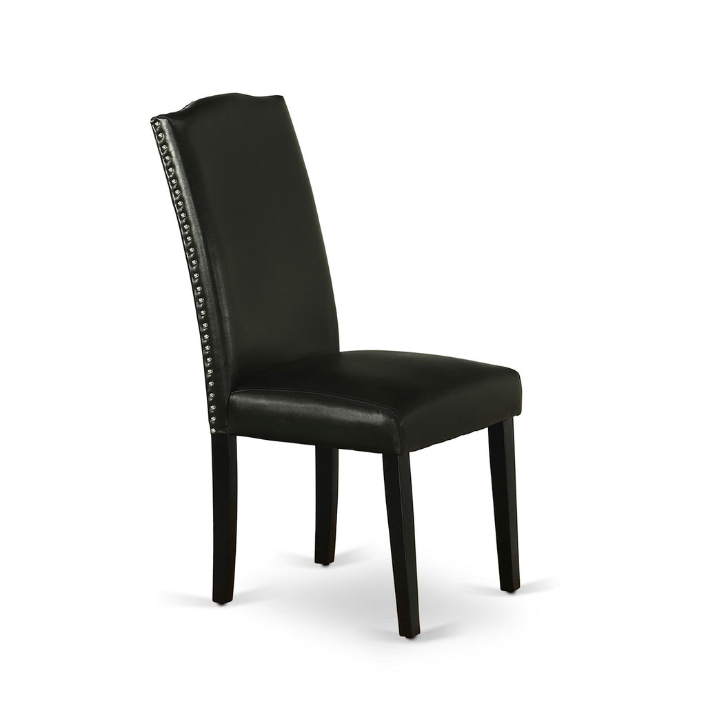Sillas de comedor Parson Encinal ENP1T69 de East West Furniture - Tapicería de cuero sintético negro con ribete de tachuelas