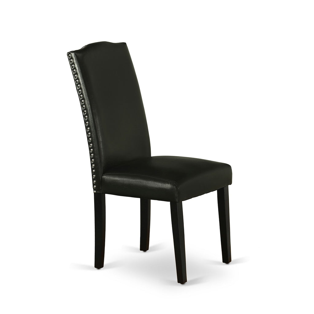 El juego de comedor de 5 piezas East West Furniture DLEN5-BLK-69 incluye una mesa de comedor redonda con alas abatibles y 4 sillas tapizadas en piel sintética negra.