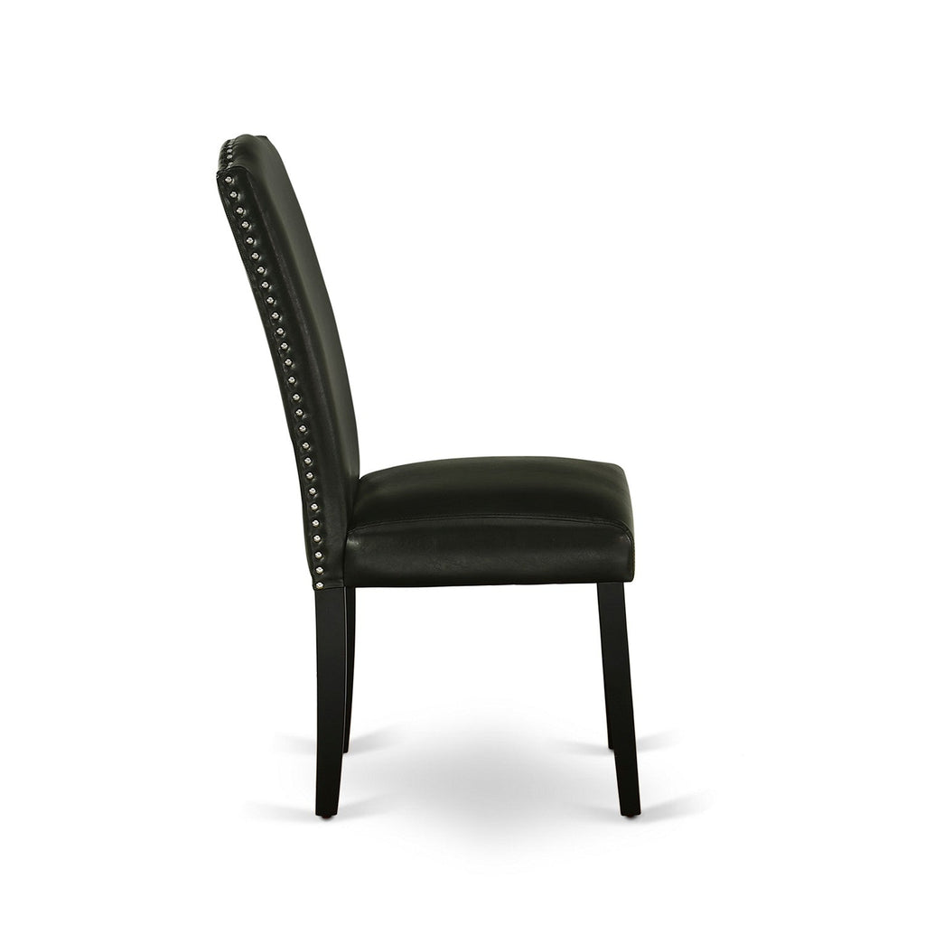 Sillas de comedor Parson Encinal ENP1T69 de East West Furniture - Tapicería de cuero sintético negro con ribete de tachuelas