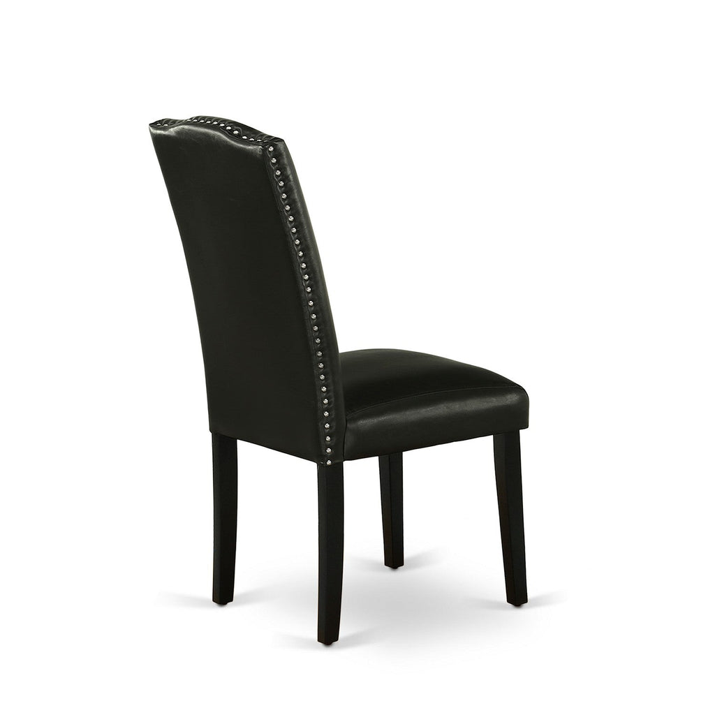 Sillas de comedor Parson Encinal ENP1T69 de East West Furniture - Tapicería de cuero sintético negro con ribete de tachuelas