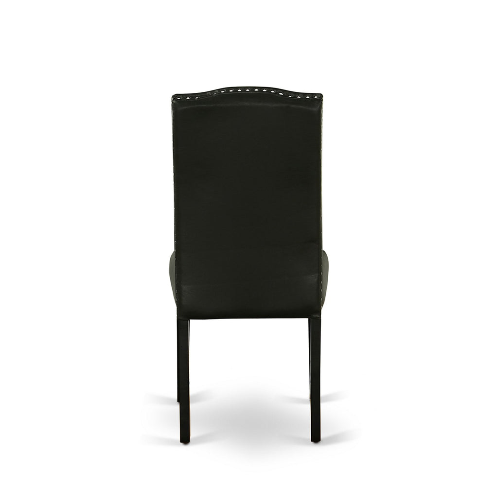 El juego de comedor de 5 piezas East West Furniture DLEN5-BLK-69 incluye una mesa de comedor redonda con alas abatibles y 4 sillas tapizadas en piel sintética negra.