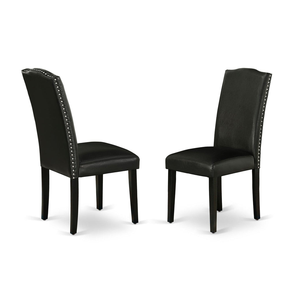 Sillas de comedor Parson Encinal ENP1T69 de East West Furniture - Tapicería de cuero sintético negro con ribete de tachuelas