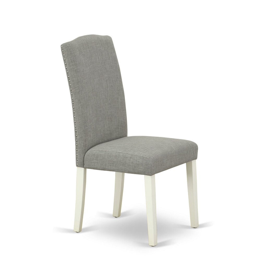 East West Furniture 1NDEN5-LWH-06 Dinette Set 5 Pcs - Four Kitchen Chairs and a Dinner Table - Linen White Finish Hardwood - Shitake Color Linen Fabric