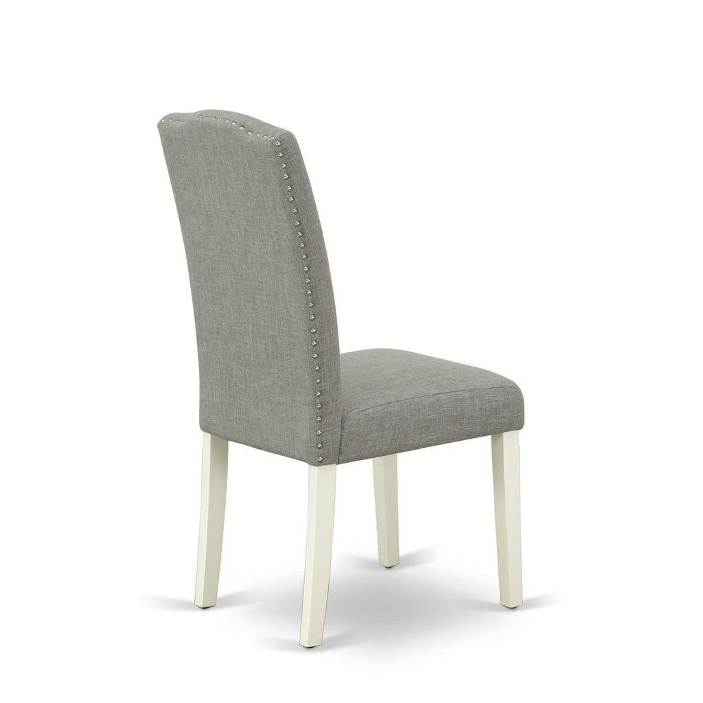 East West Furniture WEEN5-LWH-06 5 Piece Dining Room Table Set Includes a Rectangle Kitchen Table with Butterfly Leaf and 4 Dark Shitake Linen Fabric Parson Chairs