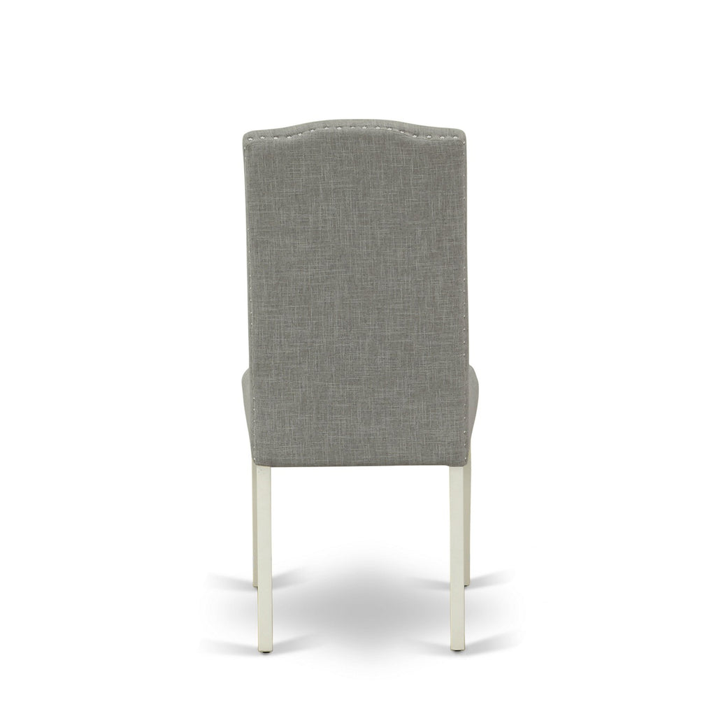 Juego de mesa de comedor East West Furniture 1NDEN3-LWH-06 de 3 piezas: dos sillas de comedor y una mesa de cocina, acabado blanco lino, madera maciza, tela de lino color shitake.