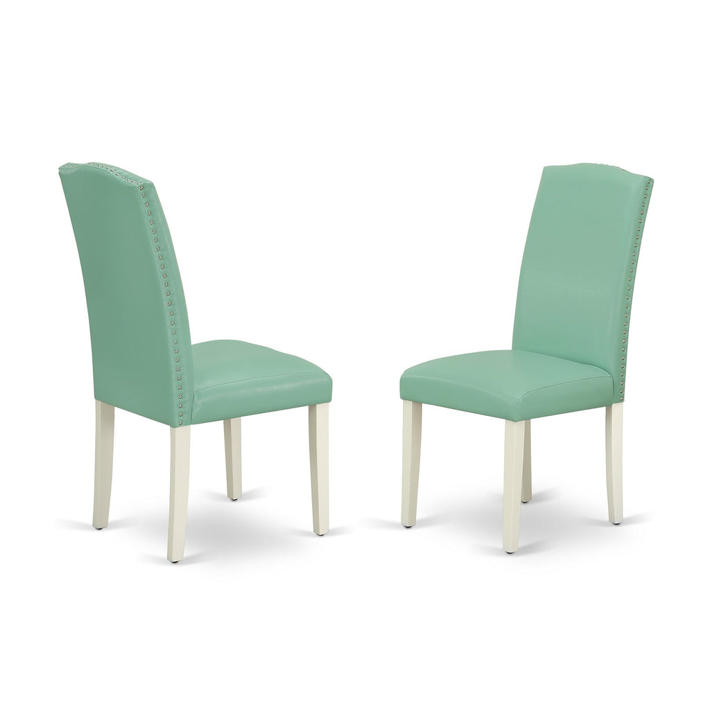 East West Furniture ANEN5-LWH-57 5 Piece Dining Room Table Set Includes a Round Kitchen Table with Pedestal and 4 Pond Faux Leather Parsons Dining Chairs
