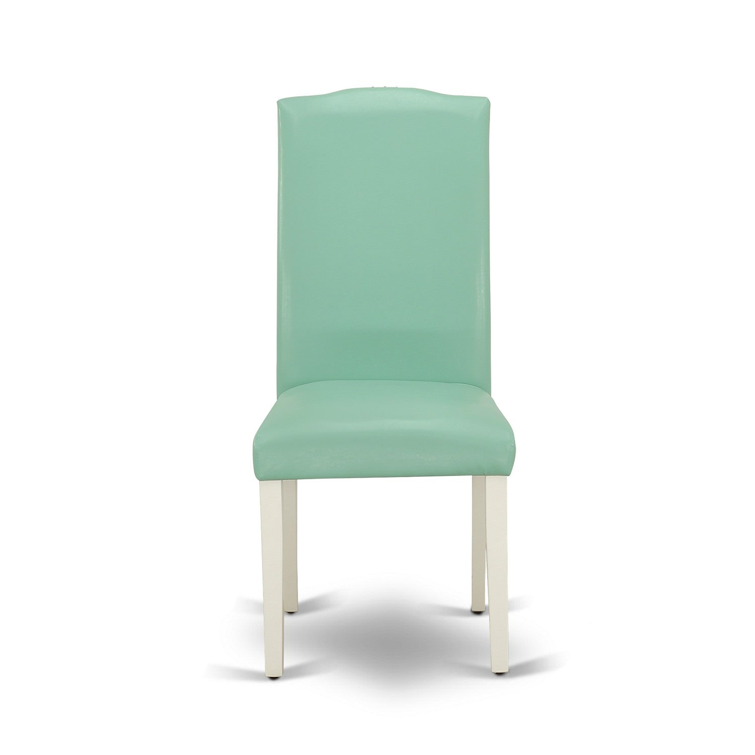 SUEN3-LWH-57 3Pc Rounded 20/42" Table With two 11-Inch Drop Leaves And 2 Parson Chair With Linen White Leg And Pu Leather Color Pond