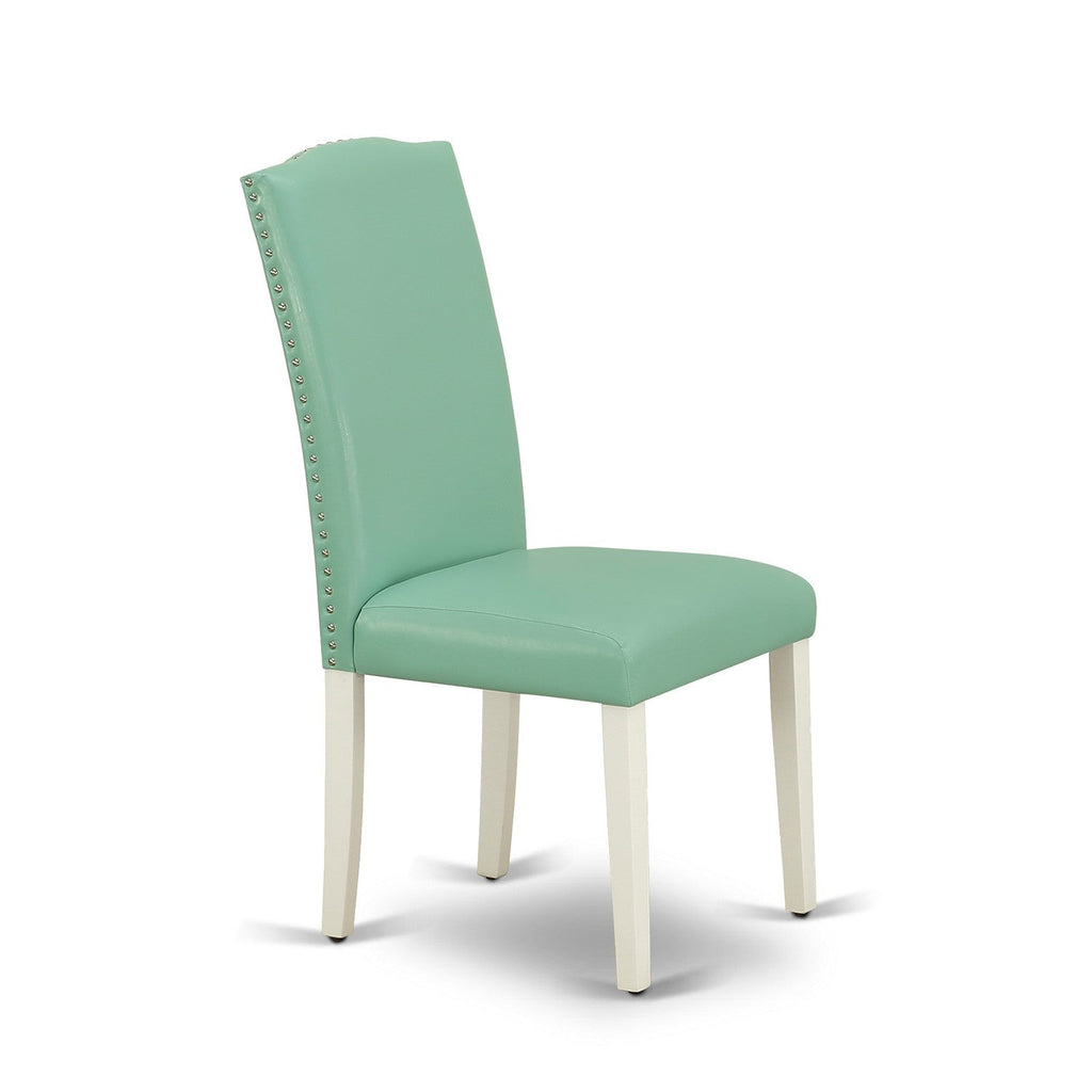 East West Furniture ENP2T57 Encinal Parson Kitchen Chairs - Nailhead Trim Pond Faux Leather Padded Dining Chairs