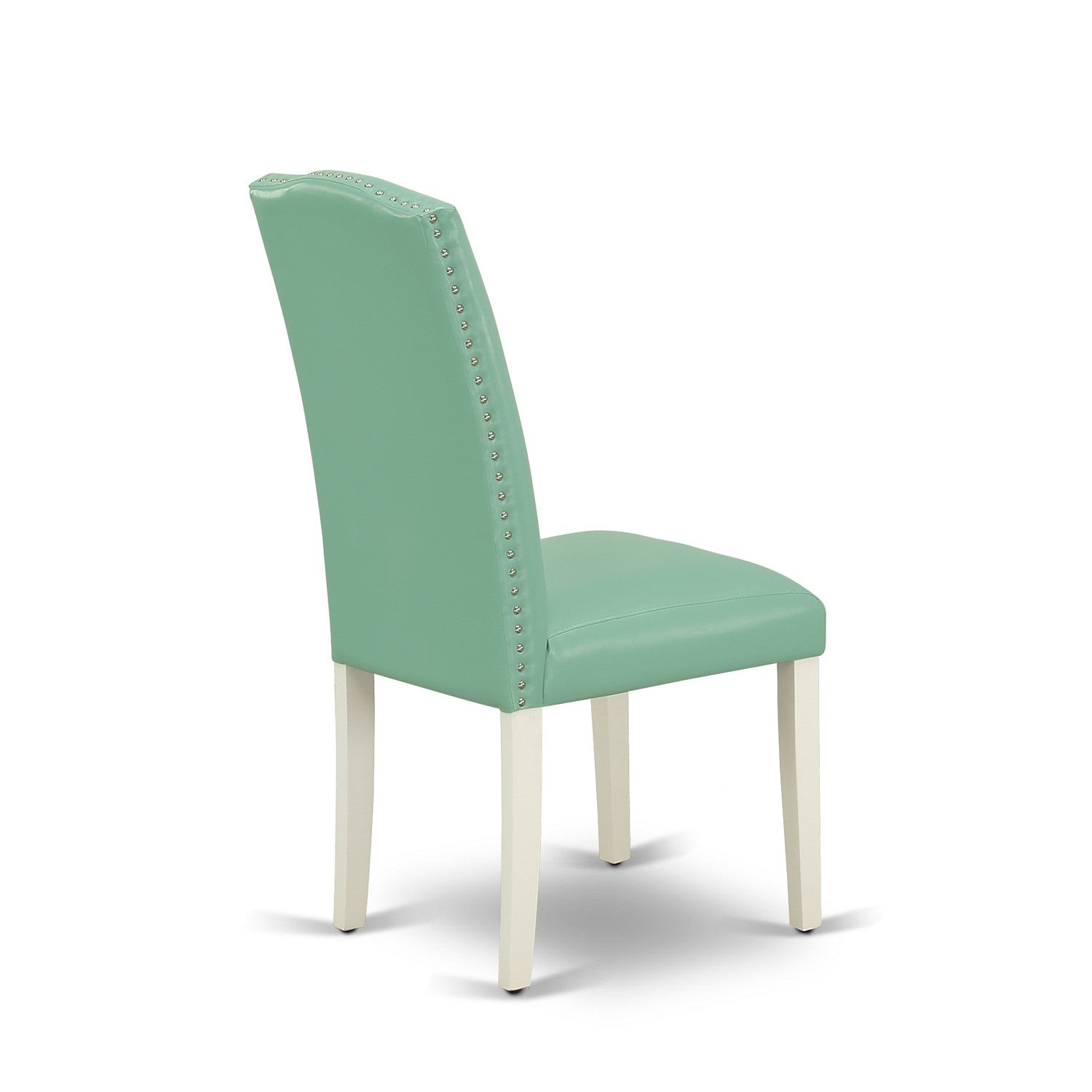 East West Furniture V026EN257-6 6 Pc Dining Room Set Contains a linen white Dining Table and a Mid Century Bench, 4 Pond PU faux Leather Dining Chairs with High Back - Wire Brushed linen white Finish