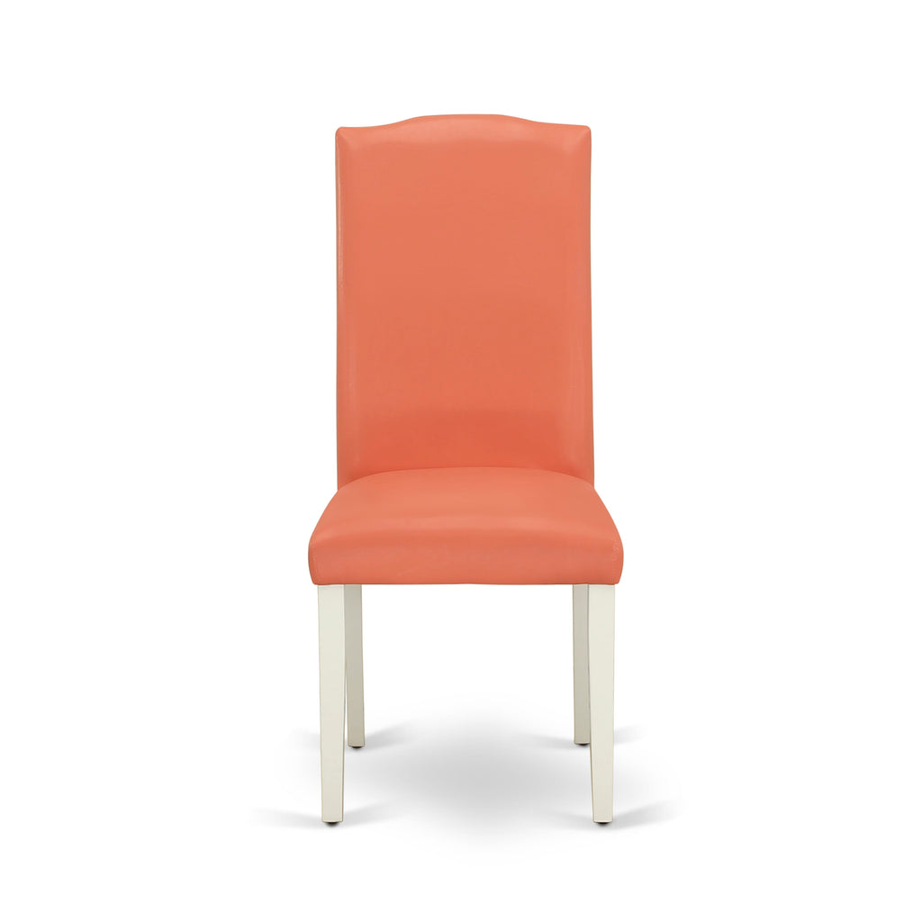 Juego de comedor de 5 piezas East West Furniture NDEN5-LWH-78. Incluye una mesa de comedor rectangular con alas abatibles y 4 sillas tapizadas de piel sintética con diseño de flamenco rosa.