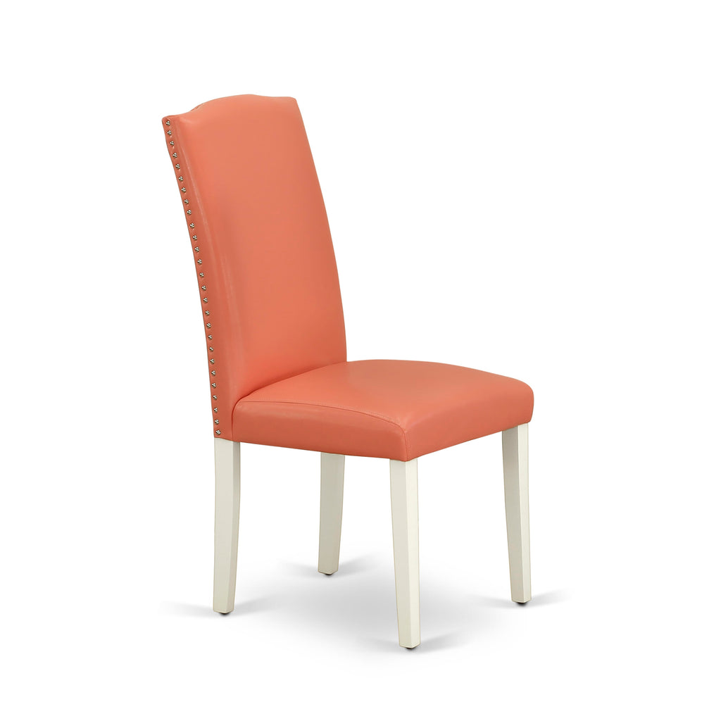 Juego de comedor de 5 piezas East West Furniture NDEN5-LWH-78. Incluye una mesa de comedor rectangular con alas abatibles y 4 sillas tapizadas de piel sintética con diseño de flamenco rosa.