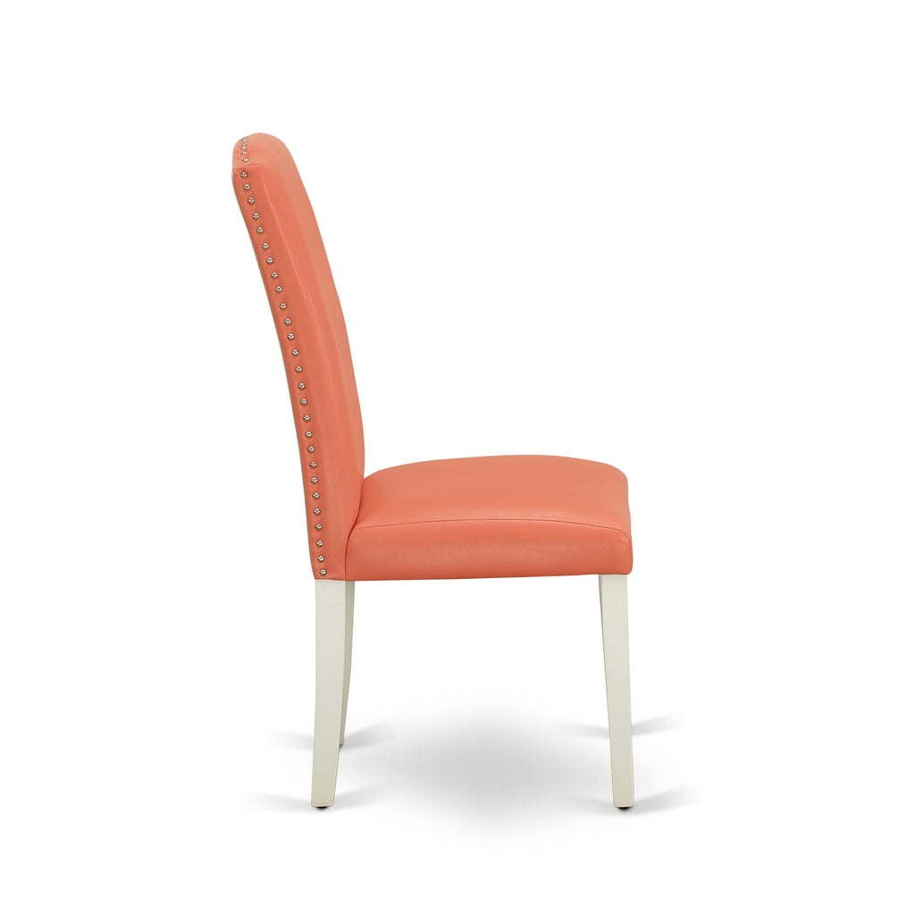 Juego de comedor de 5 piezas East West Furniture NDEN5-LWH-78. Incluye una mesa de comedor rectangular con alas abatibles y 4 sillas tapizadas de piel sintética con diseño de flamenco rosa.