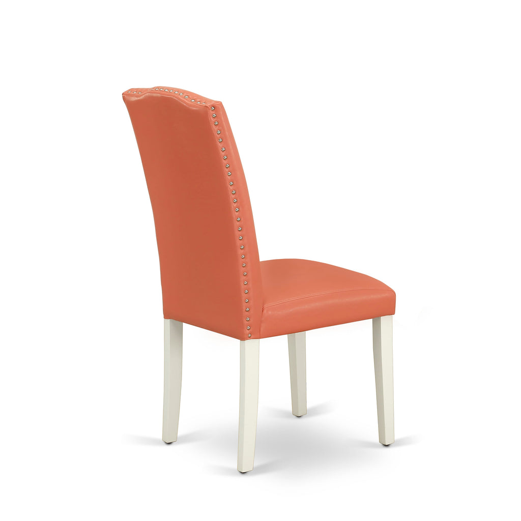 Juego de comedor de 3 piezas East West Furniture NDEN3-LWH-78 para espacios pequeños. Contiene una mesa de comedor rectangular con alas abatibles y 2 sillas Parson de cuero sintético con diseño de flamencos rosados.