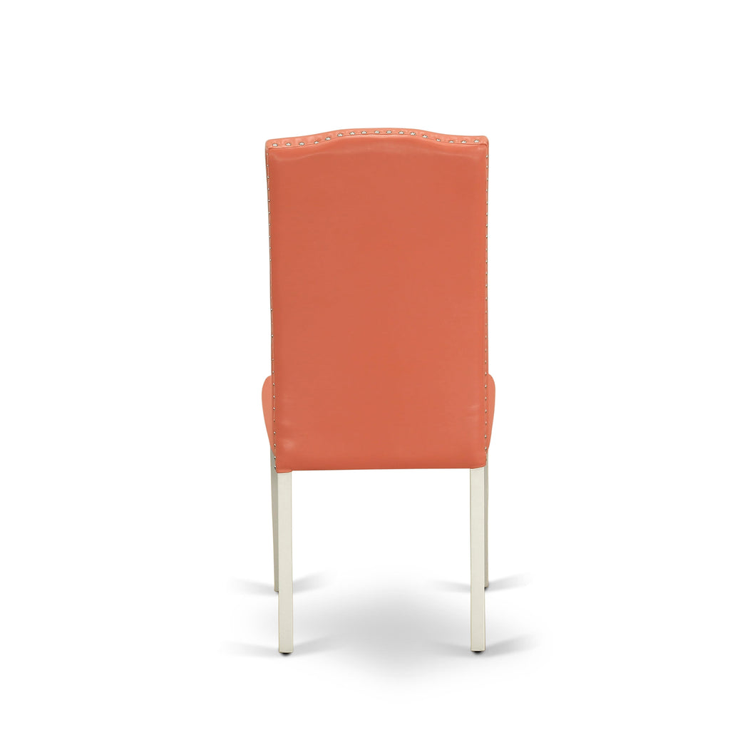 Juego de comedor de 5 piezas East West Furniture NDEN5-LWH-78. Incluye una mesa de comedor rectangular con alas abatibles y 4 sillas tapizadas de piel sintética con diseño de flamenco rosa.