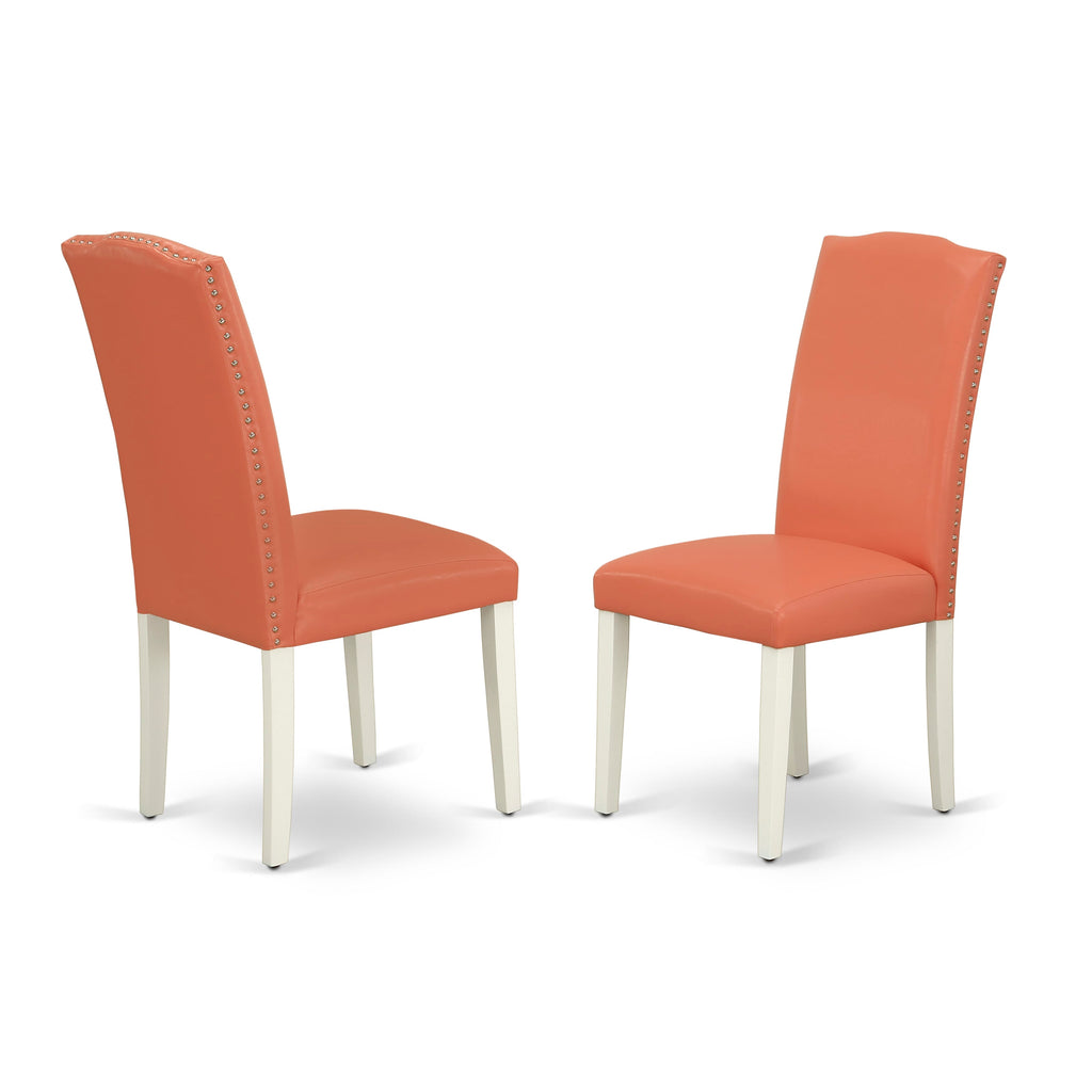 Juego de comedor de 5 piezas East West Furniture NDEN5-LWH-78. Incluye una mesa de comedor rectangular con alas abatibles y 4 sillas tapizadas de piel sintética con diseño de flamenco rosa.