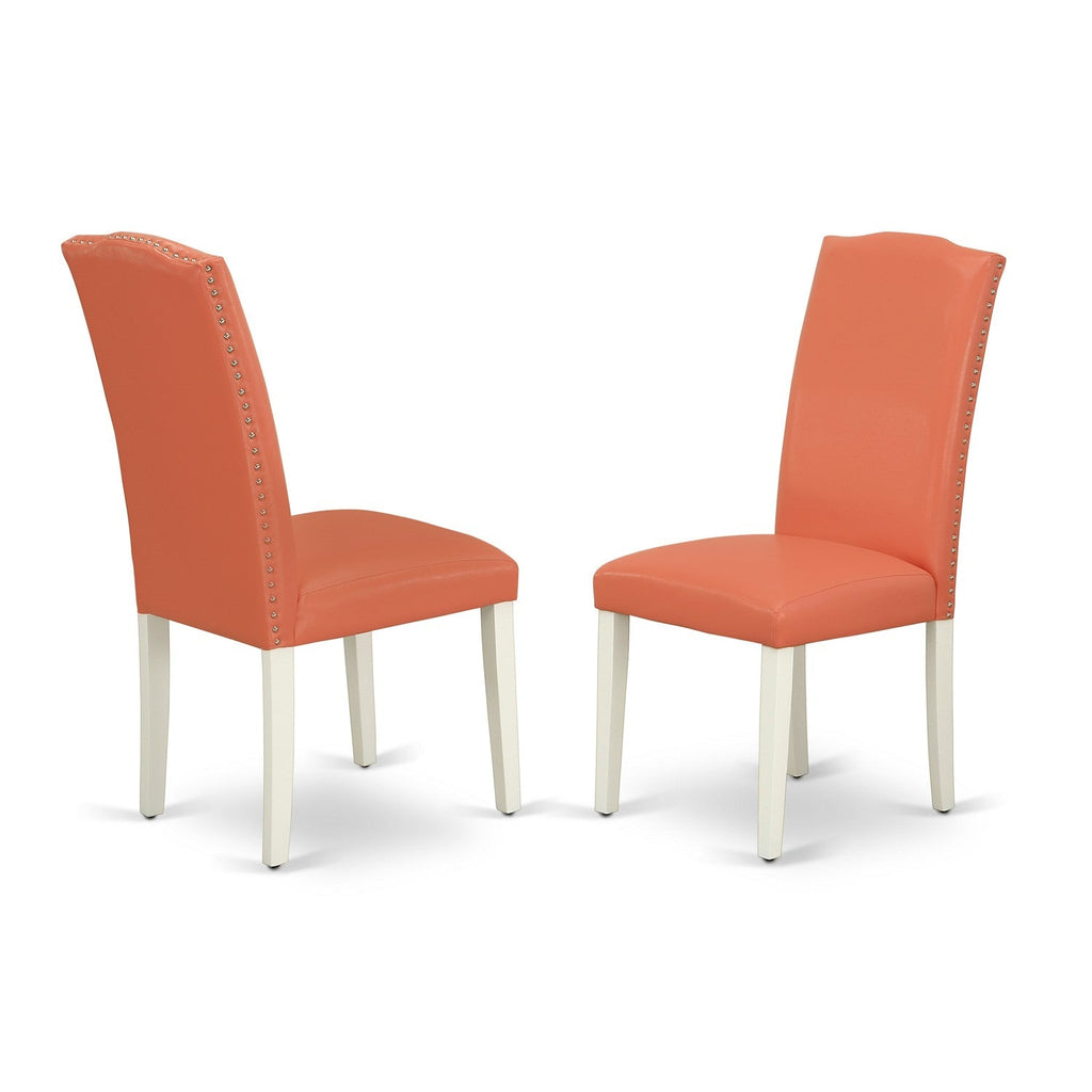 East West Furniture VAEN5-LWH-78 5 Piece Modern Dining Table Set Includes an Oval Wooden Table with Butterfly Leaf and 4 Pink Flamingo Faux Leather Parson Chairs