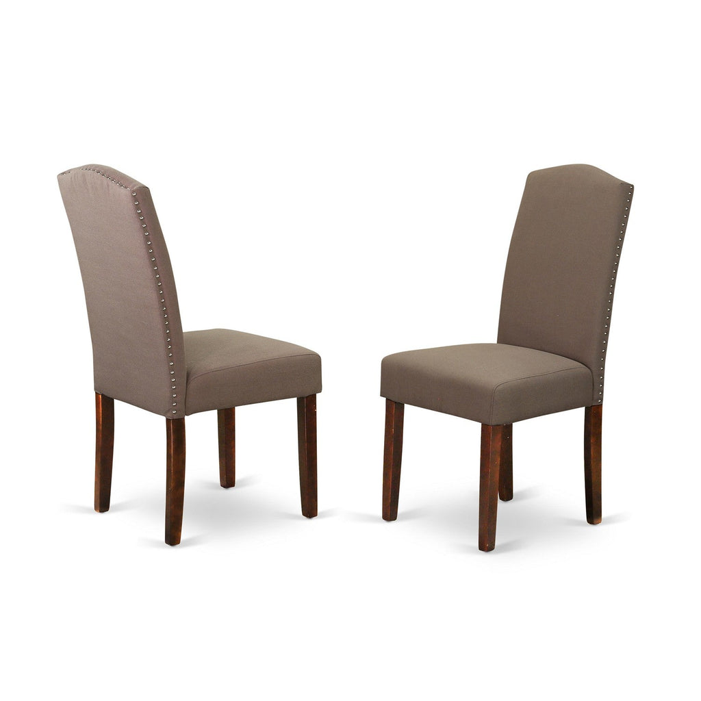 East West Furniture ENP3B18 Encinal Classic Parson Chairs - Nailhead Trim Dark Coffee Linen Fabric Upholstered Dining Chairs, Set of 2, Mahogany