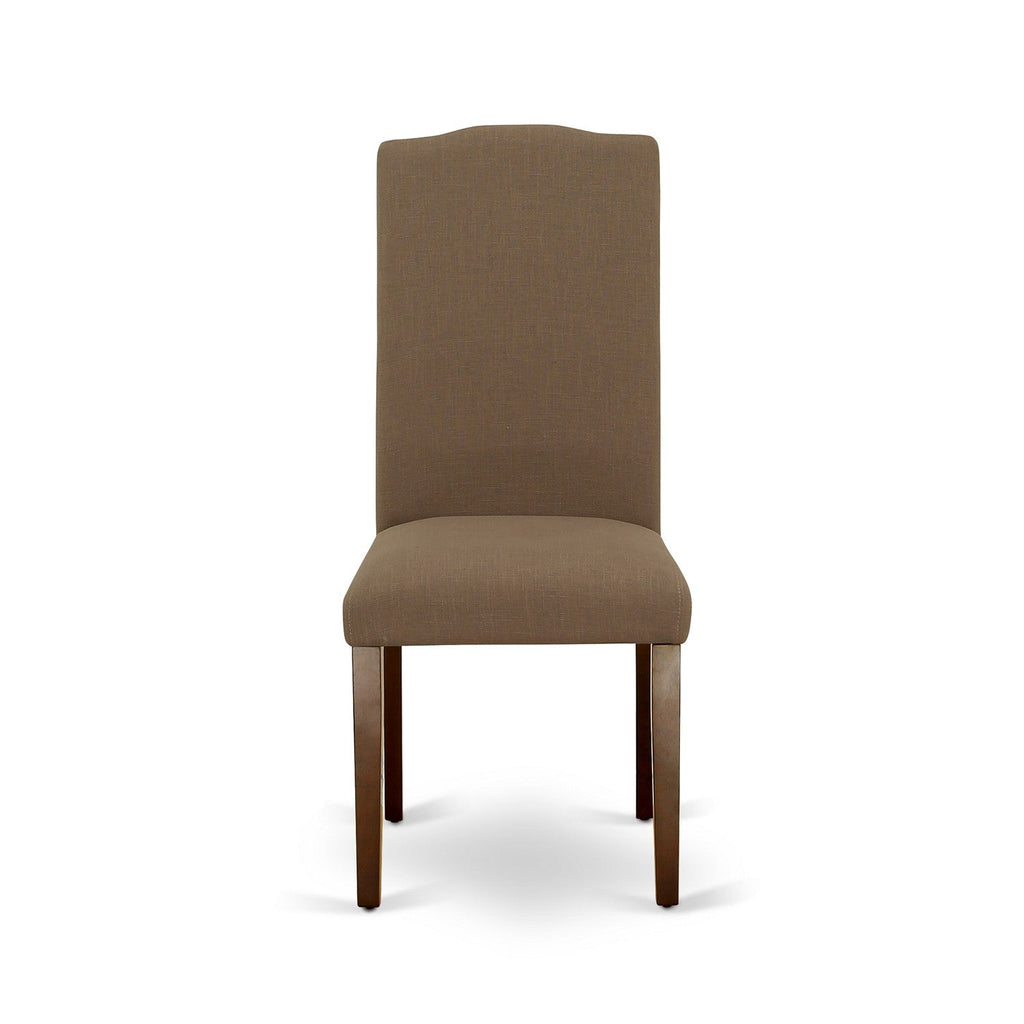 East West Furniture ENP3T18 Encinal Parson Dining Chairs - Nailhead Trim Dark Coffee Linen Fabric Upholstered Chairs