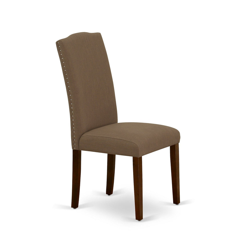 East West Furniture ENP3T18 Encinal Parson Dining Chairs - Nailhead Trim Dark Coffee Linen Fabric Upholstered Chairs